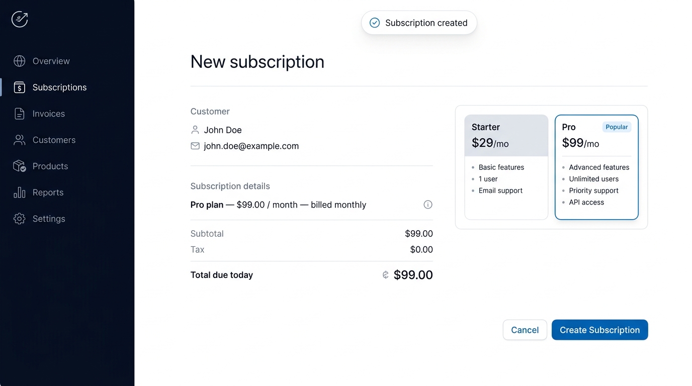 Billing subscription
